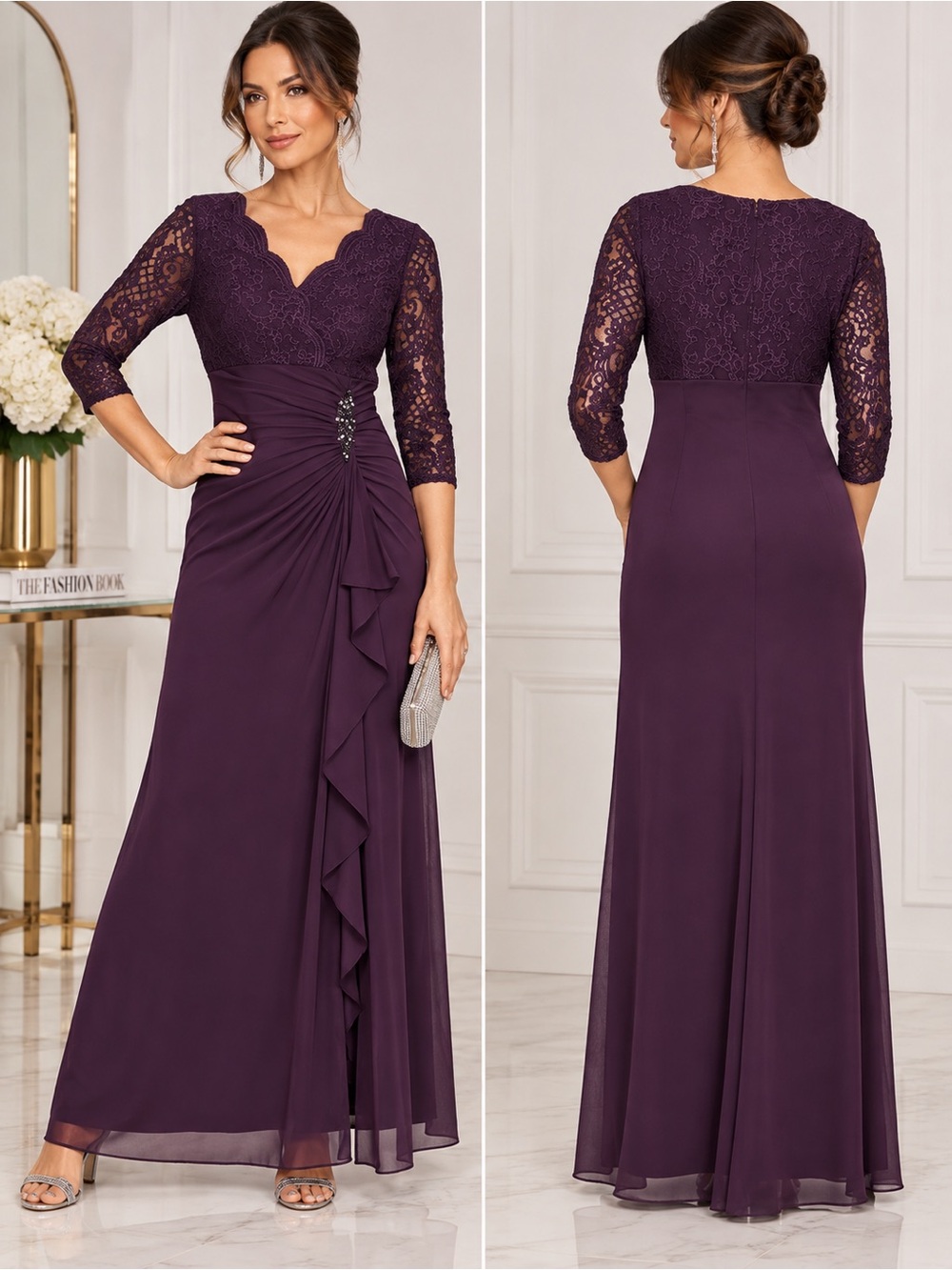 Alex Evenings A-Line Empire Waist Lace & Mesh Dress - Size 6